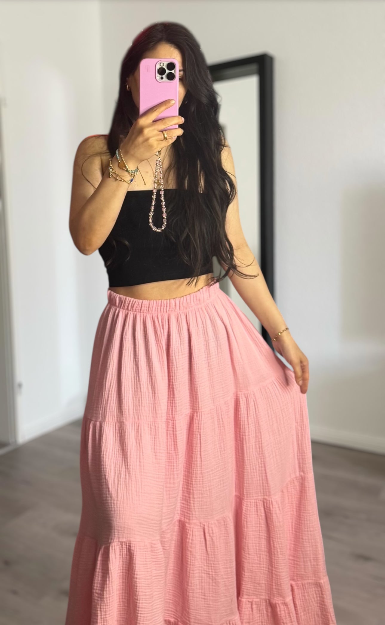 Langer Musselin Rock rosa