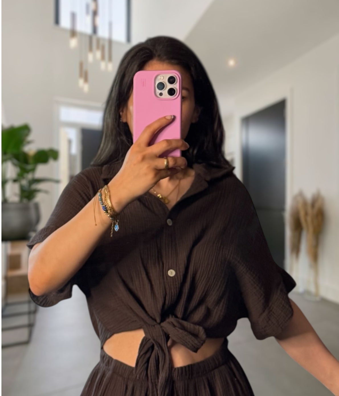 Musselin kurzarm Bluse mit knoten verschiedene Farben