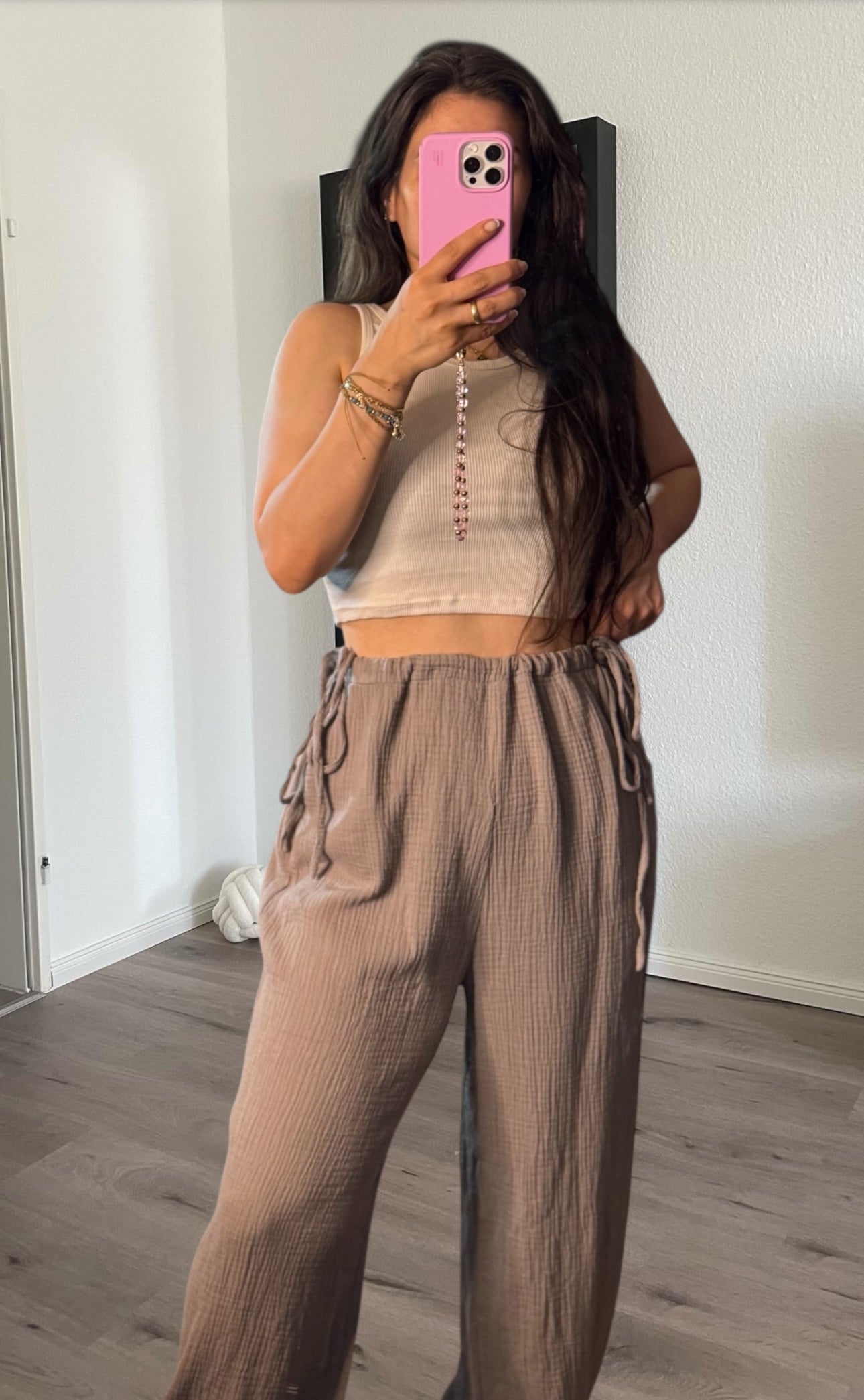 Musselinhose zum binden taupe