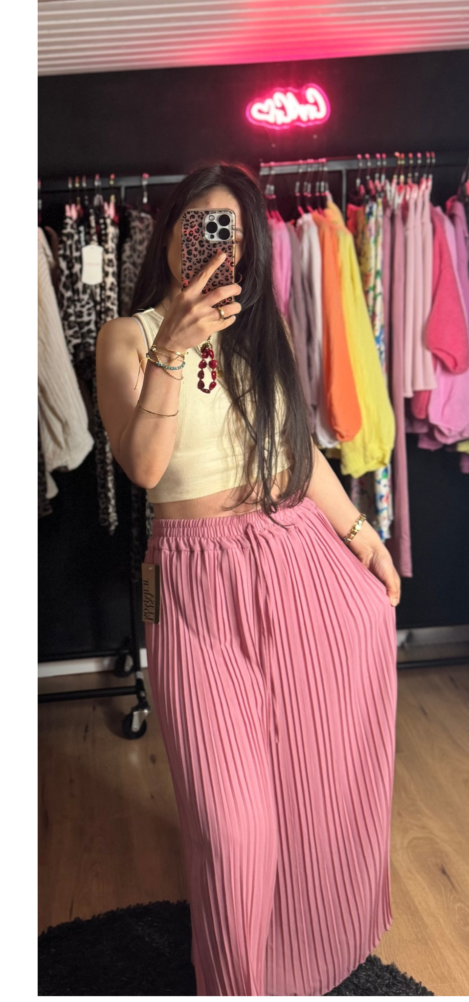 Plissee Hose mit langem Futterstoff Rosé