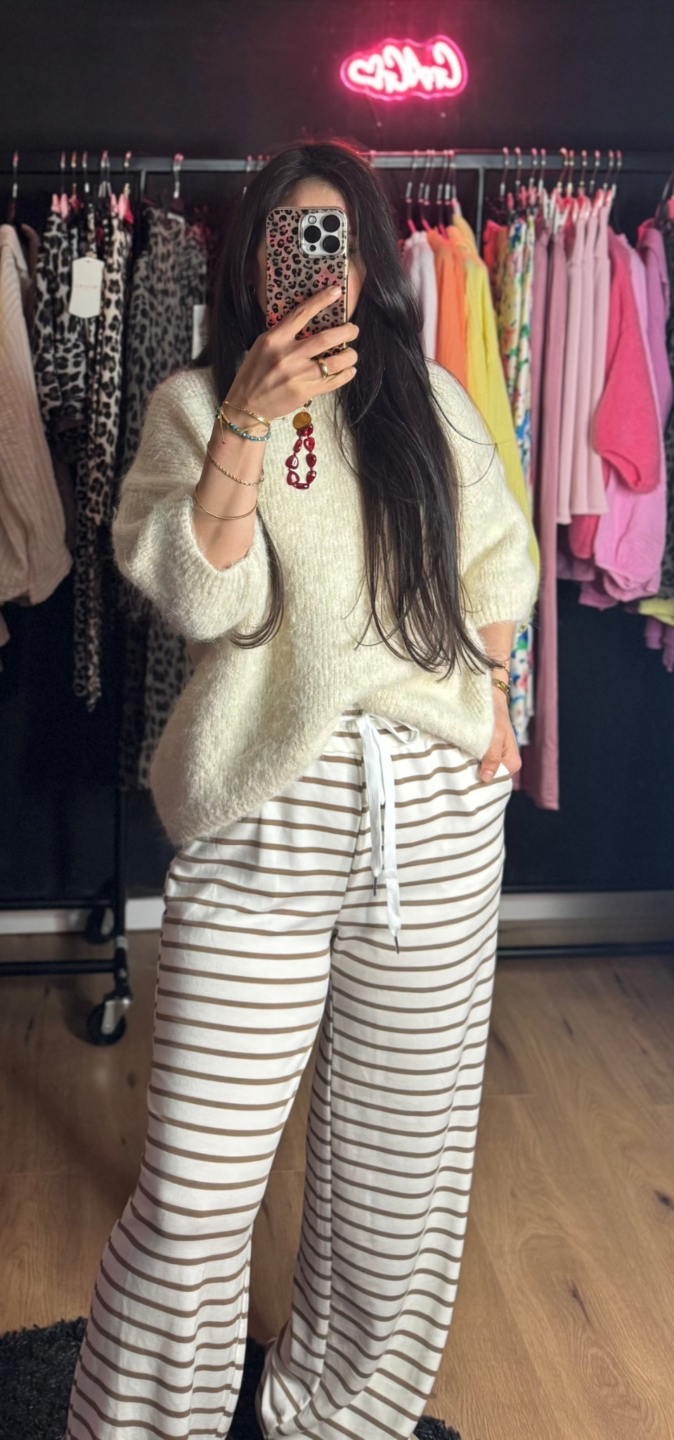 Leichte gestreifte Hose weiß/beige