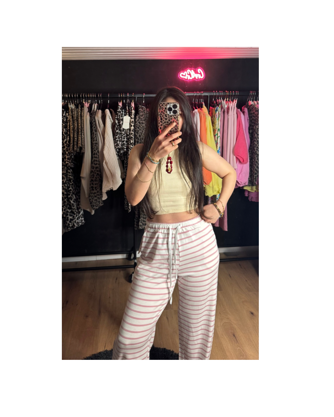 Leichte gestreifte Hose Rose