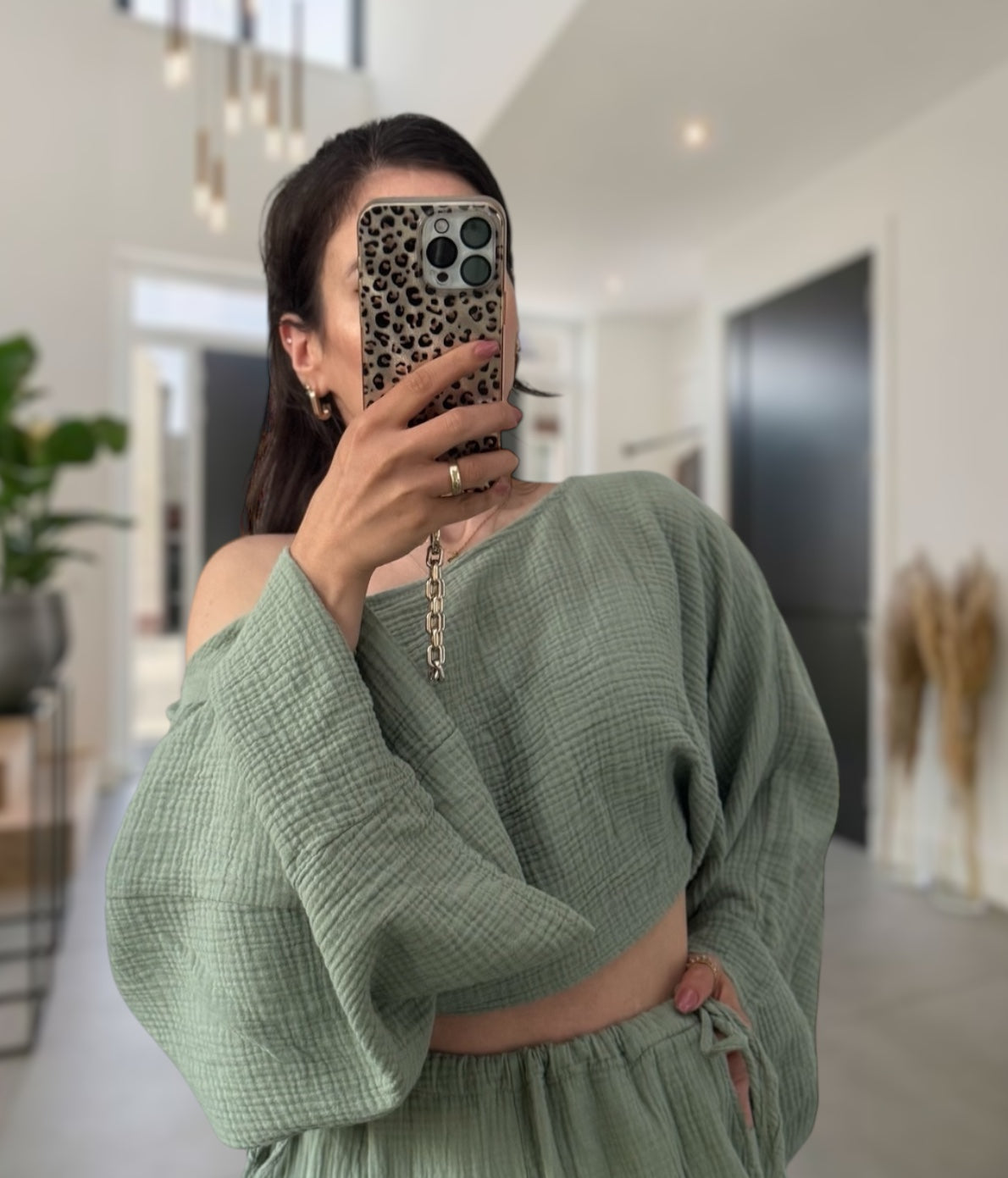 Crop Musselin langarm Salbei