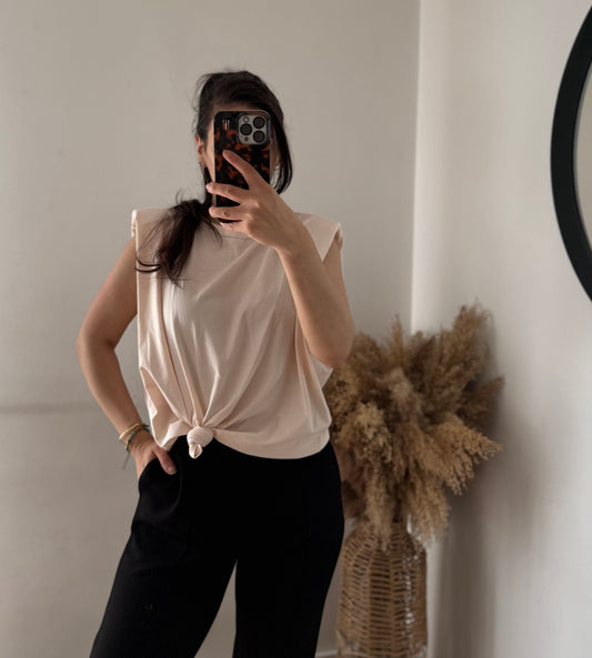 Baumwoll Basic Shirt mit Schulter Polstern Ecru