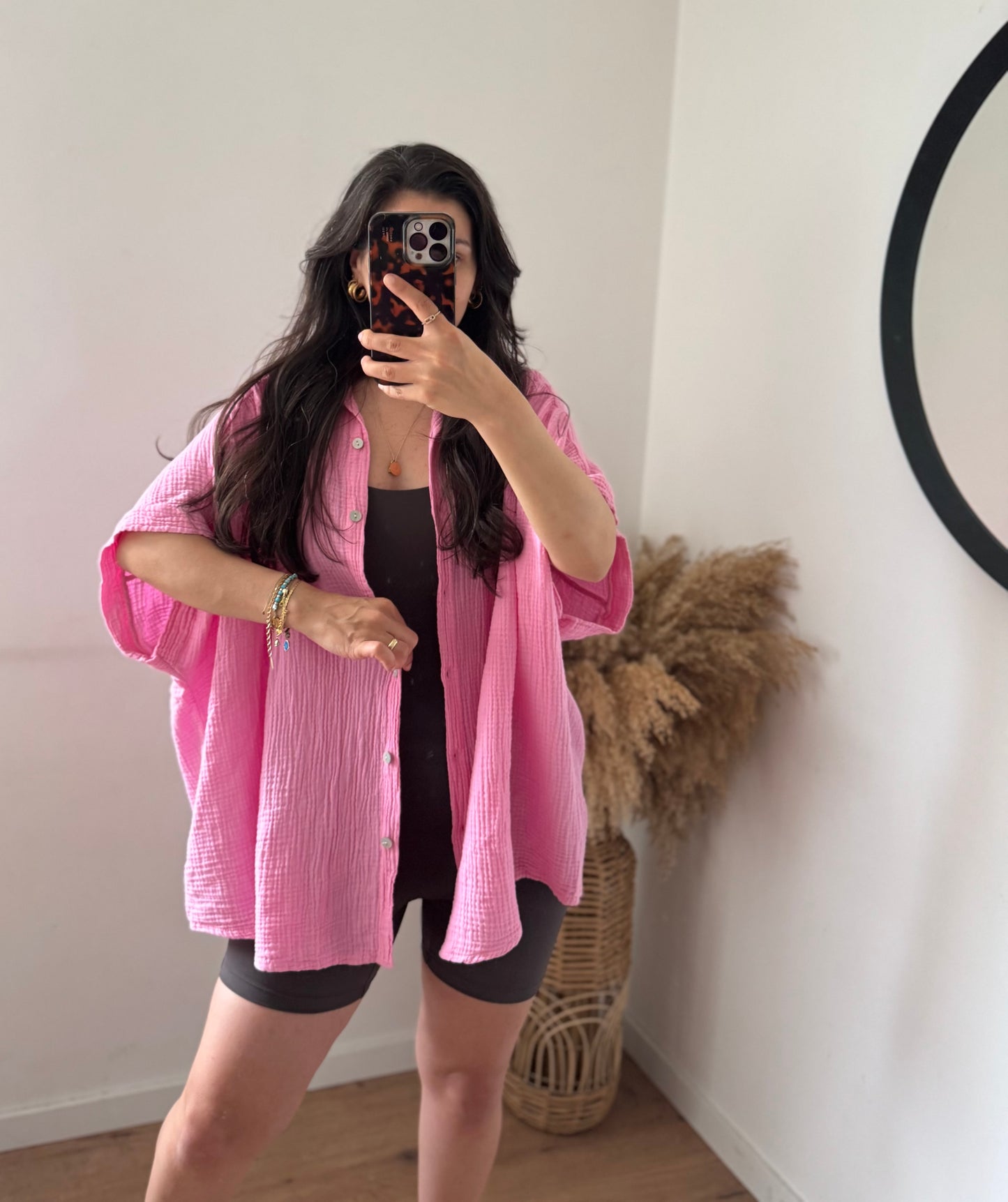 Musselin kurzarm Bluse pink