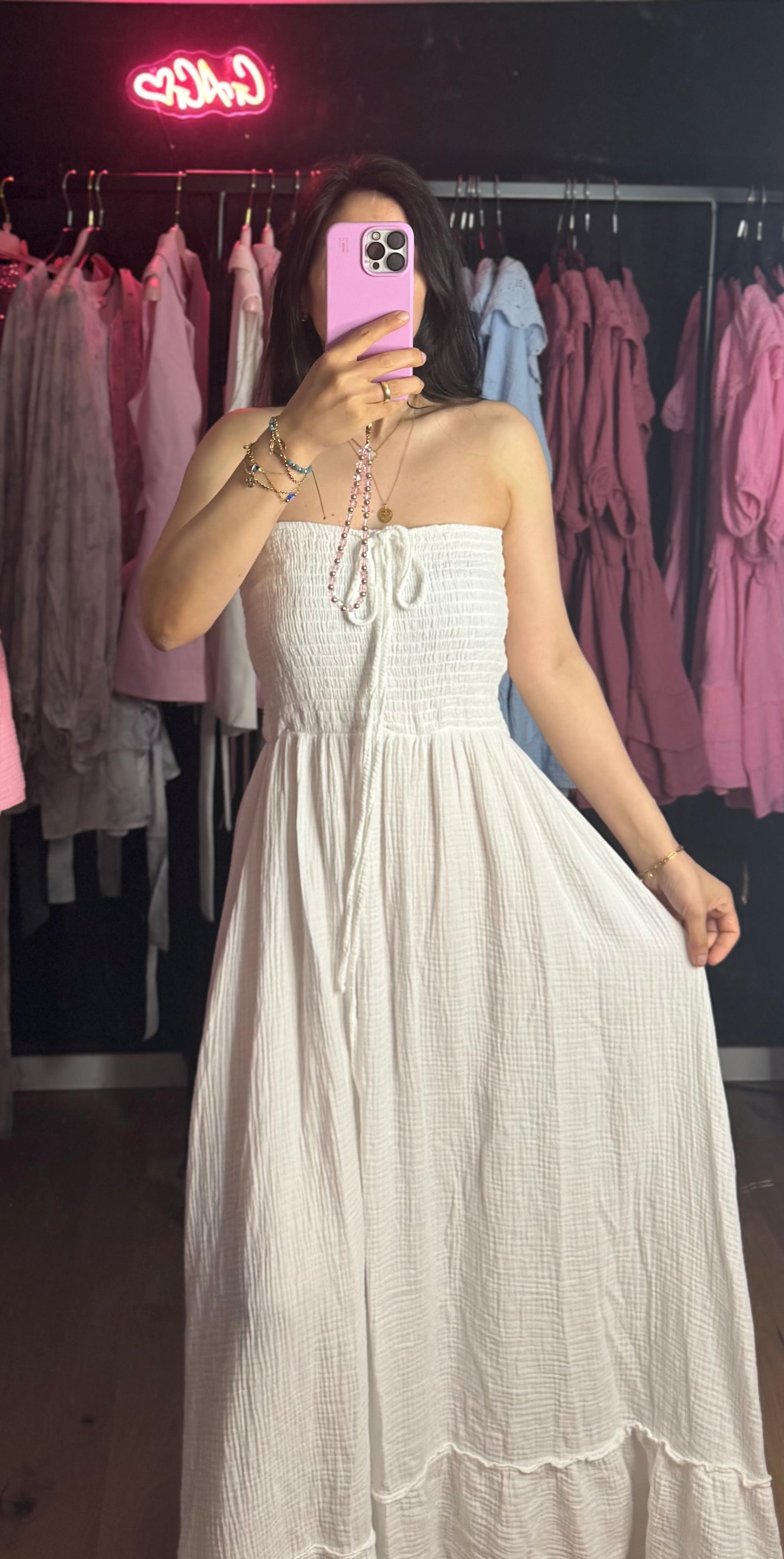 Musselin Bandeau Kleid weiß