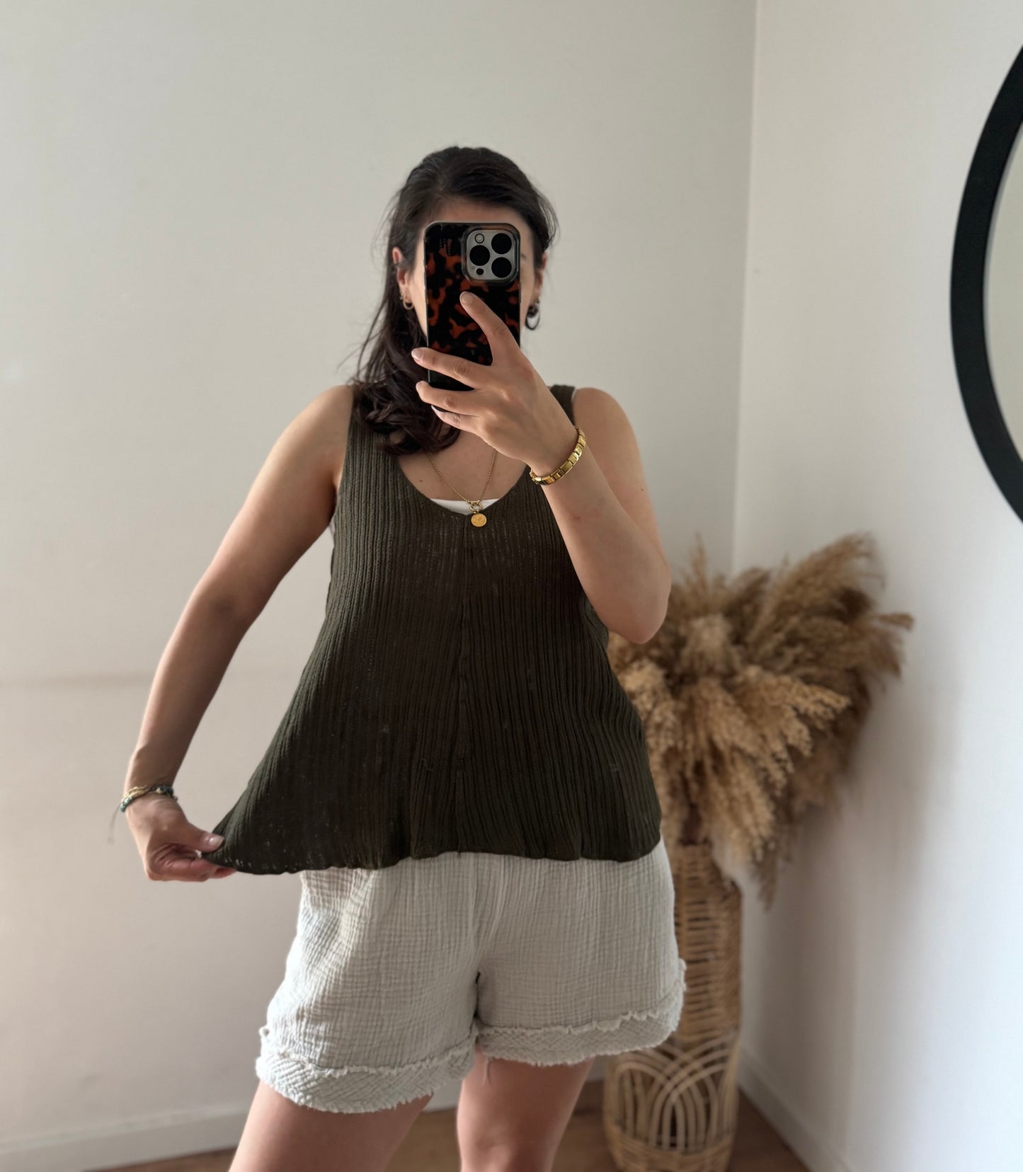 Boho top gerippt khaki