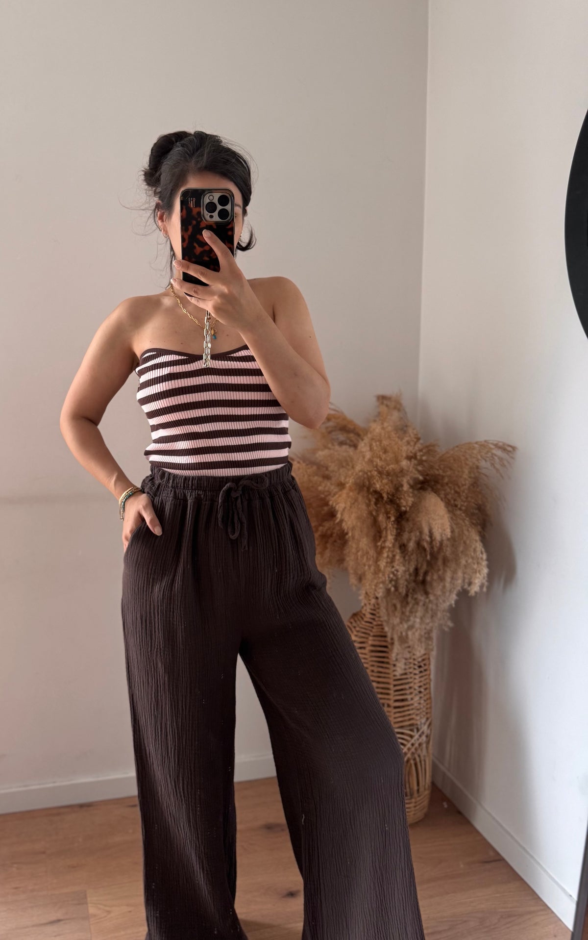 Herz Bandeau top gestreift Braun/Rosa