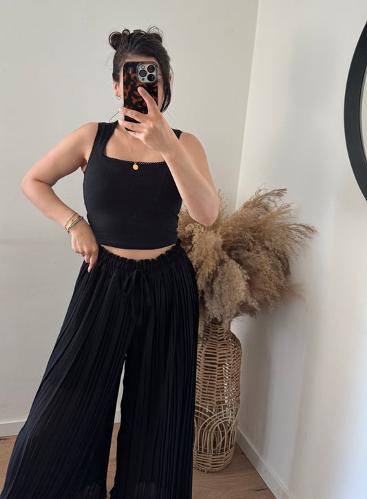 Plissee Hose mit Radler Futterstoff Black