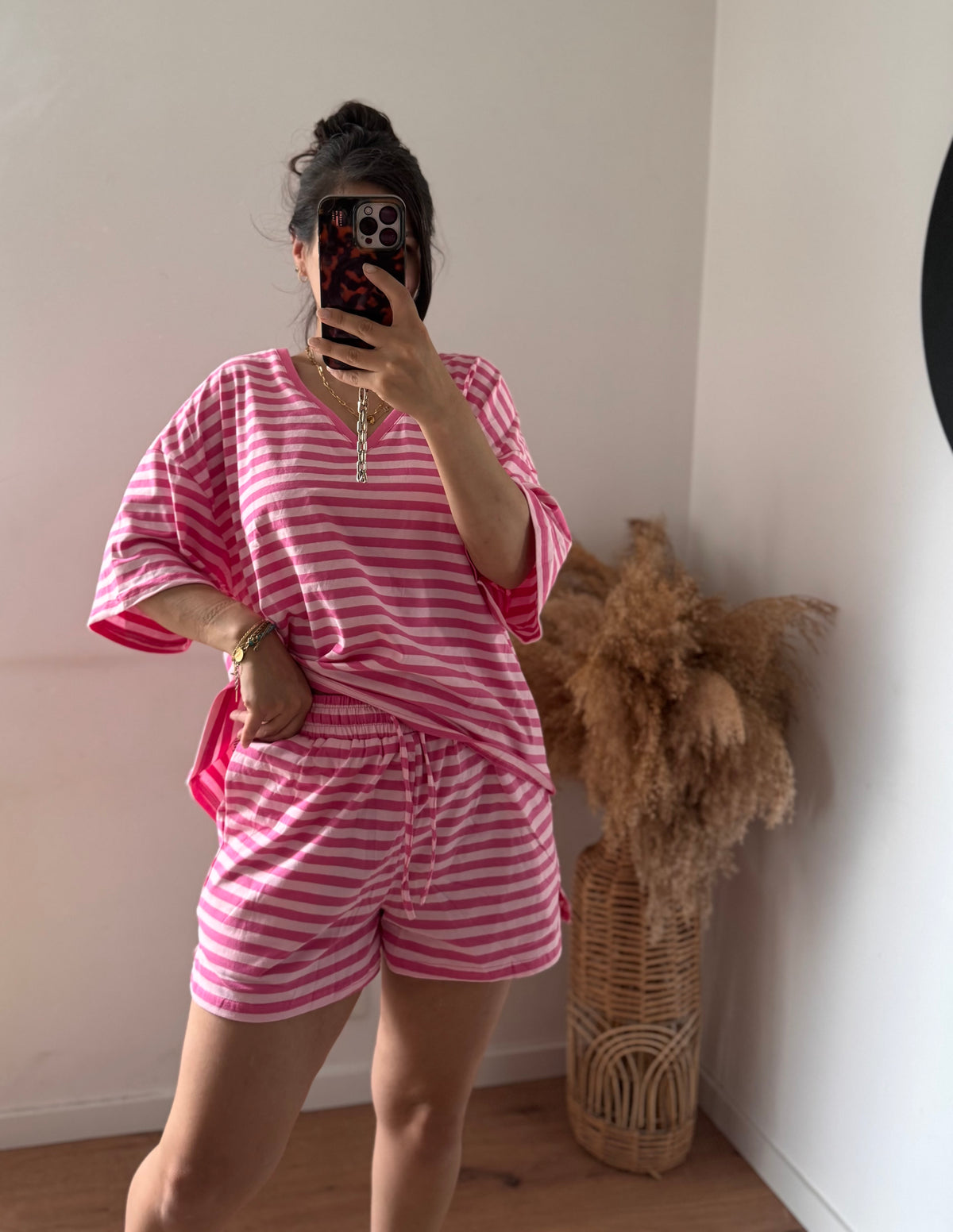 Gestreiftes Baumwoll Set pink/rosa
