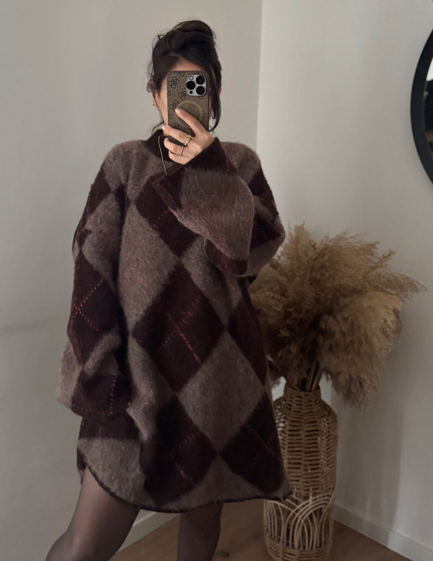 Cozy Kleid Karo braun/rosa