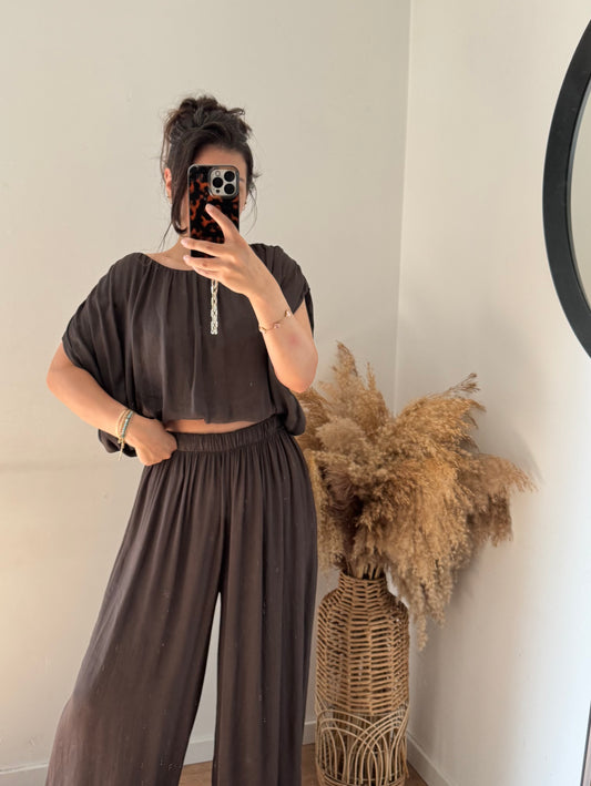 Yasmin Hose wideleg Viscose choco
