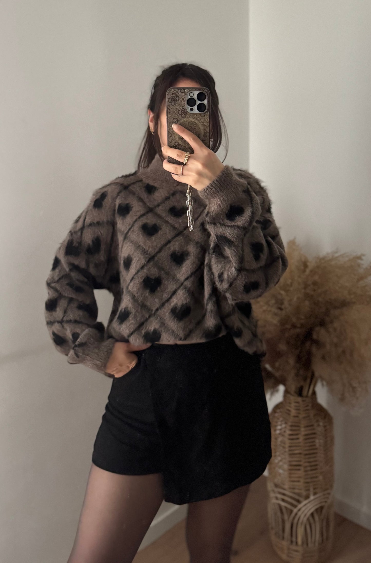 Strickpullover Herzchen Teddy/ Black