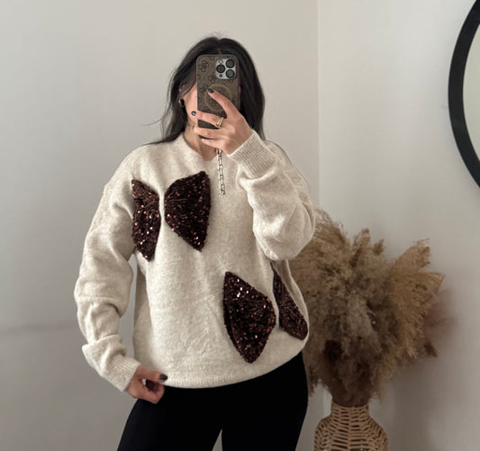 GLITZI schleifen Pullover beige/ braun