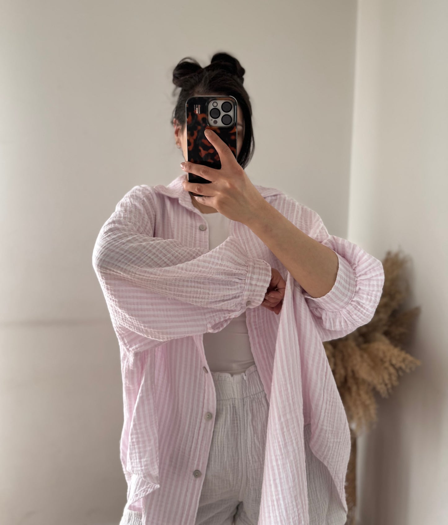 Summer Musselinbluse rosa/weiß