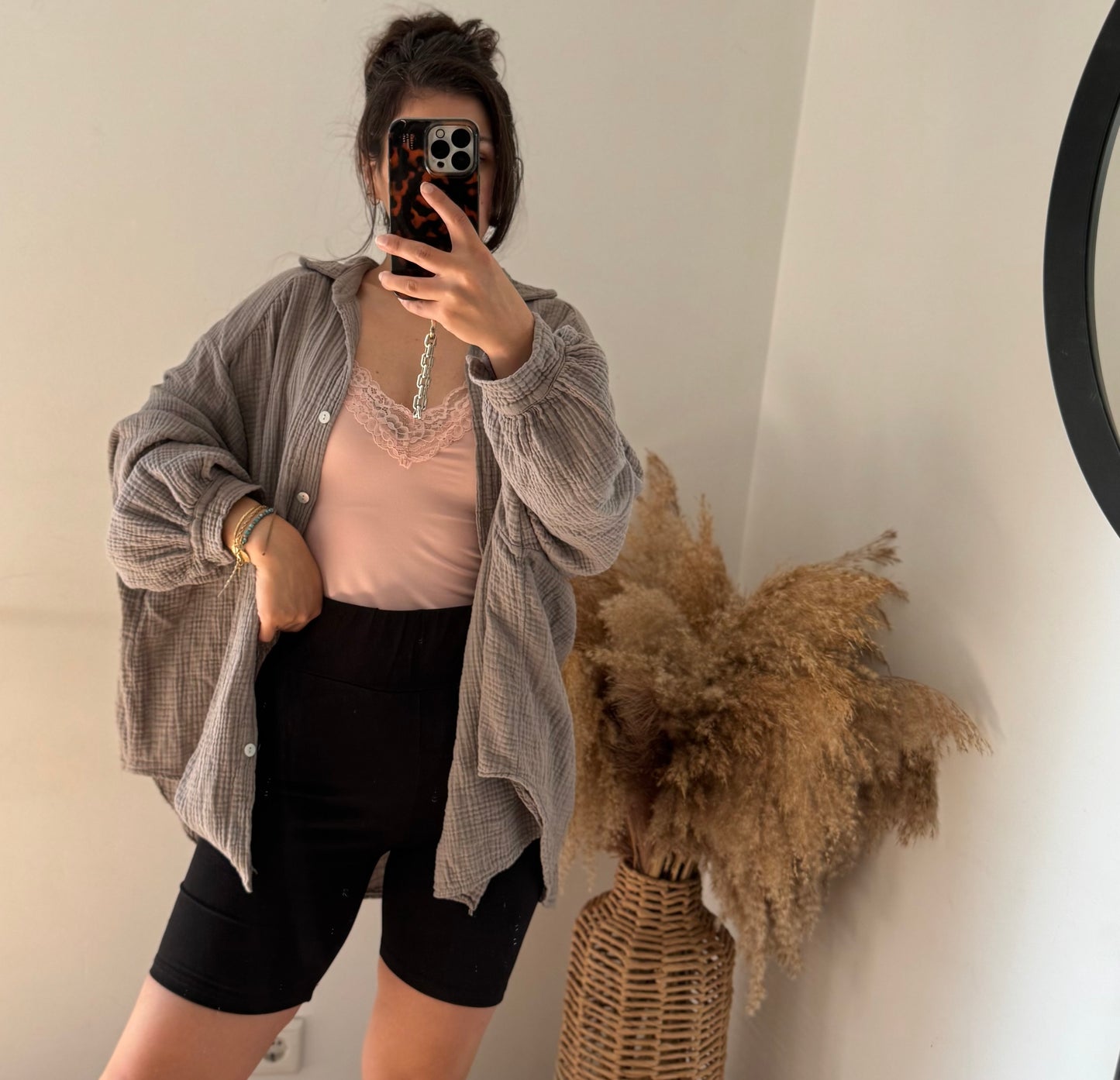 Oversized Musselin Bluse taupe