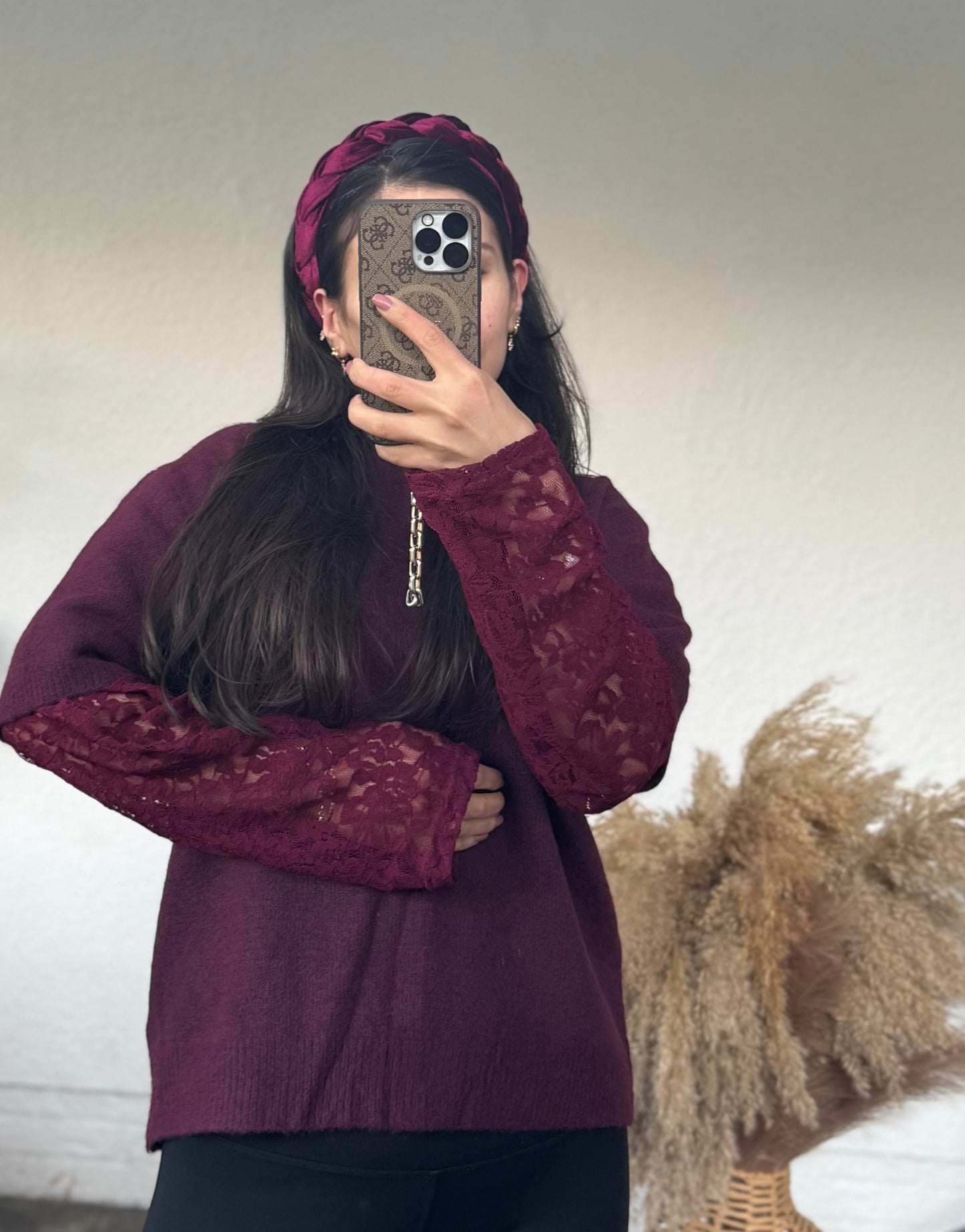 Midarm mit spitzen Ärmel Bordeaux