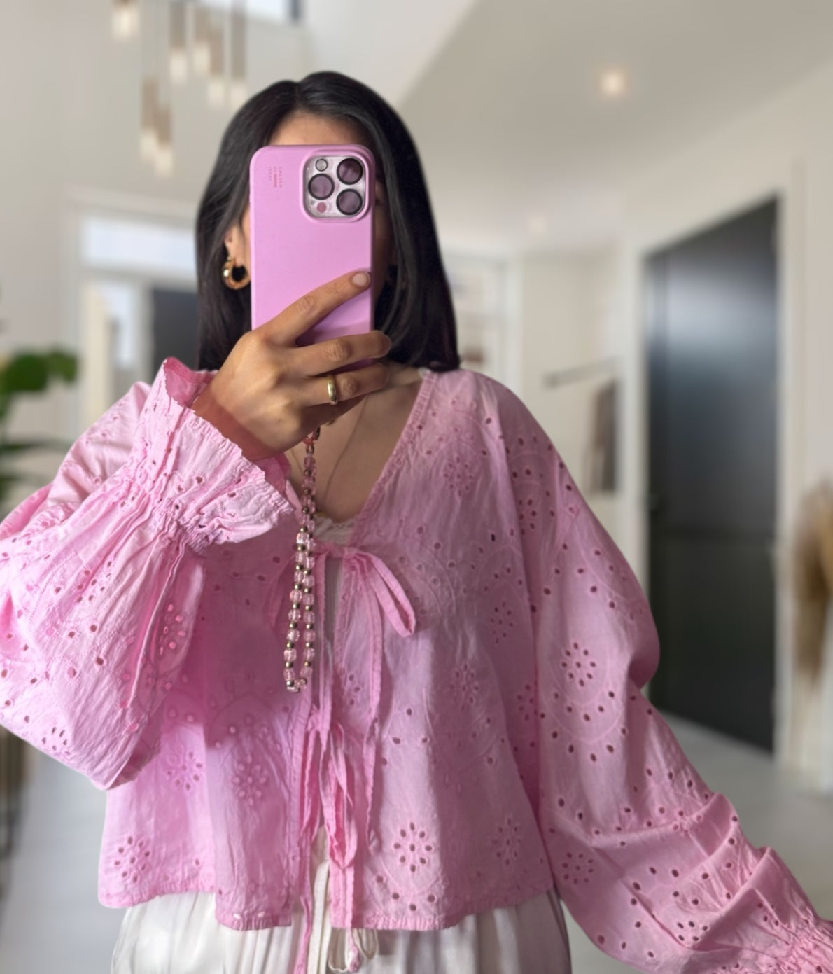 Lochmuster Bluse langarm Rose