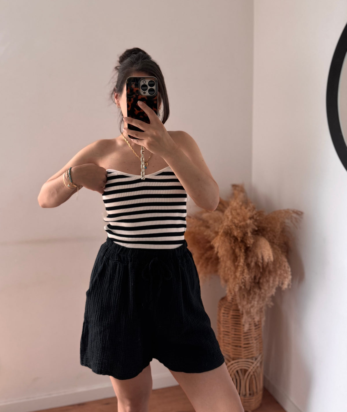 Herz Bandeau top gestreift schwarz/weiss