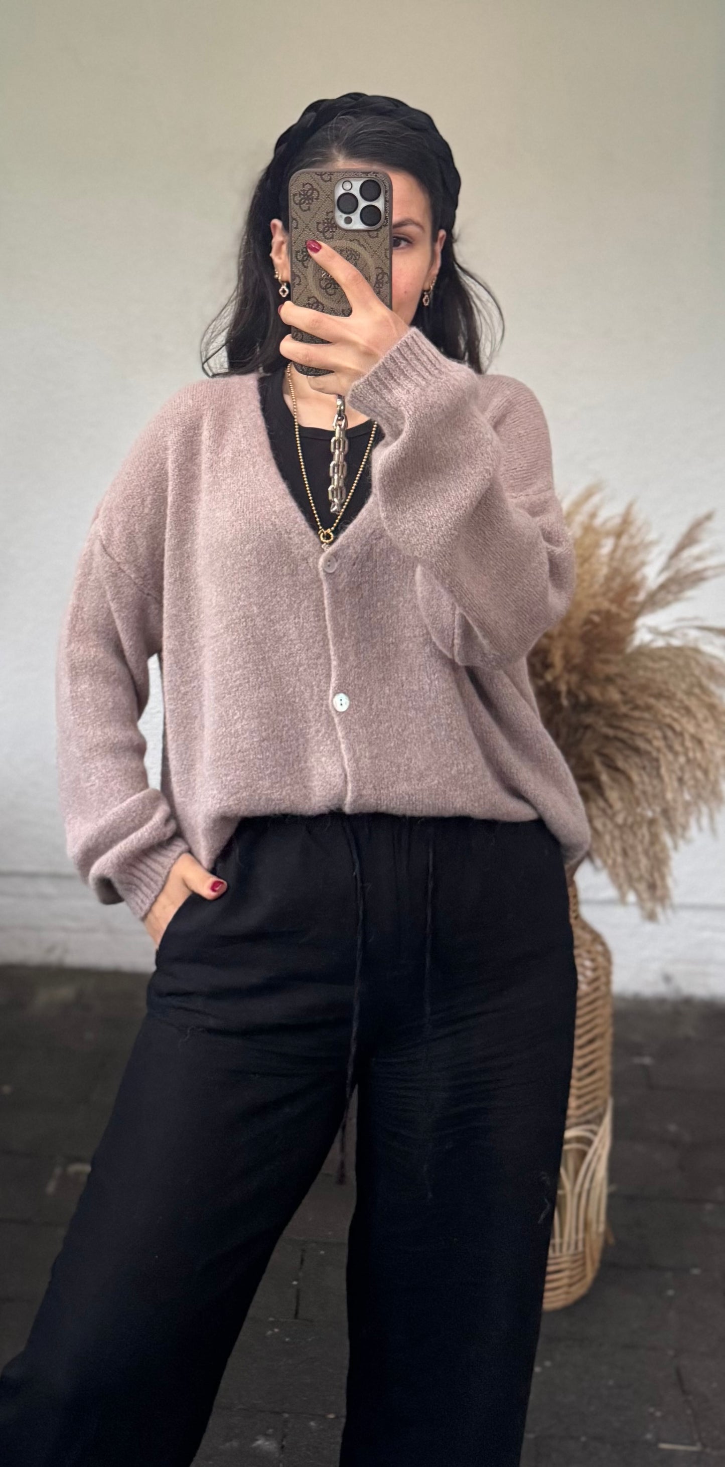 Alpaka V-Cardigan taupe