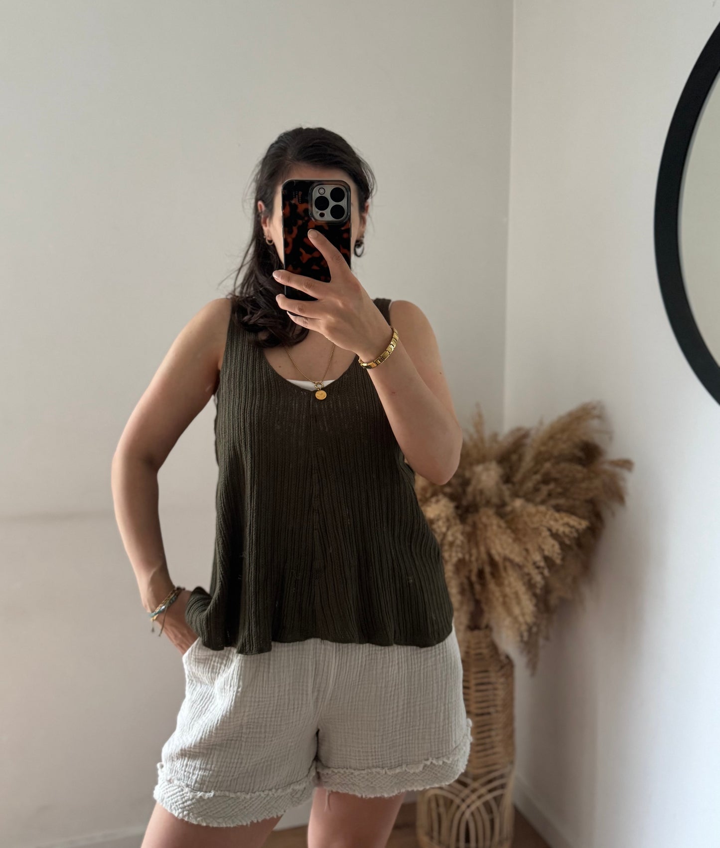 Boho top gerippt khaki