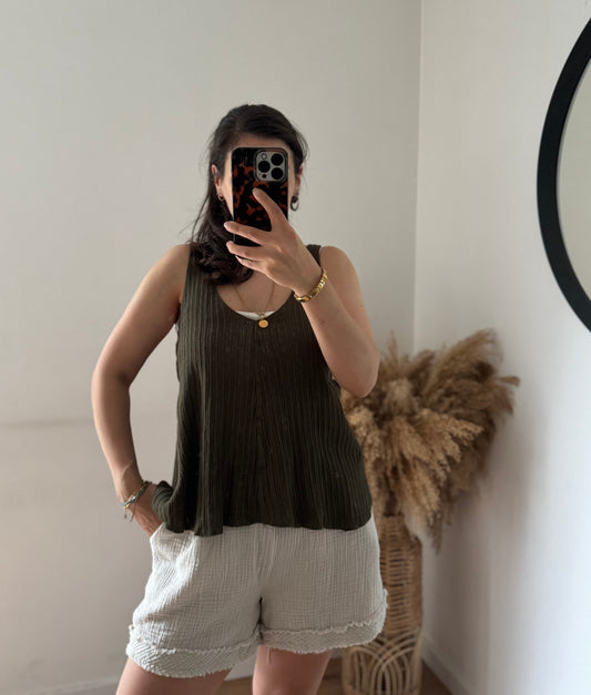Boho top gerippt khaki