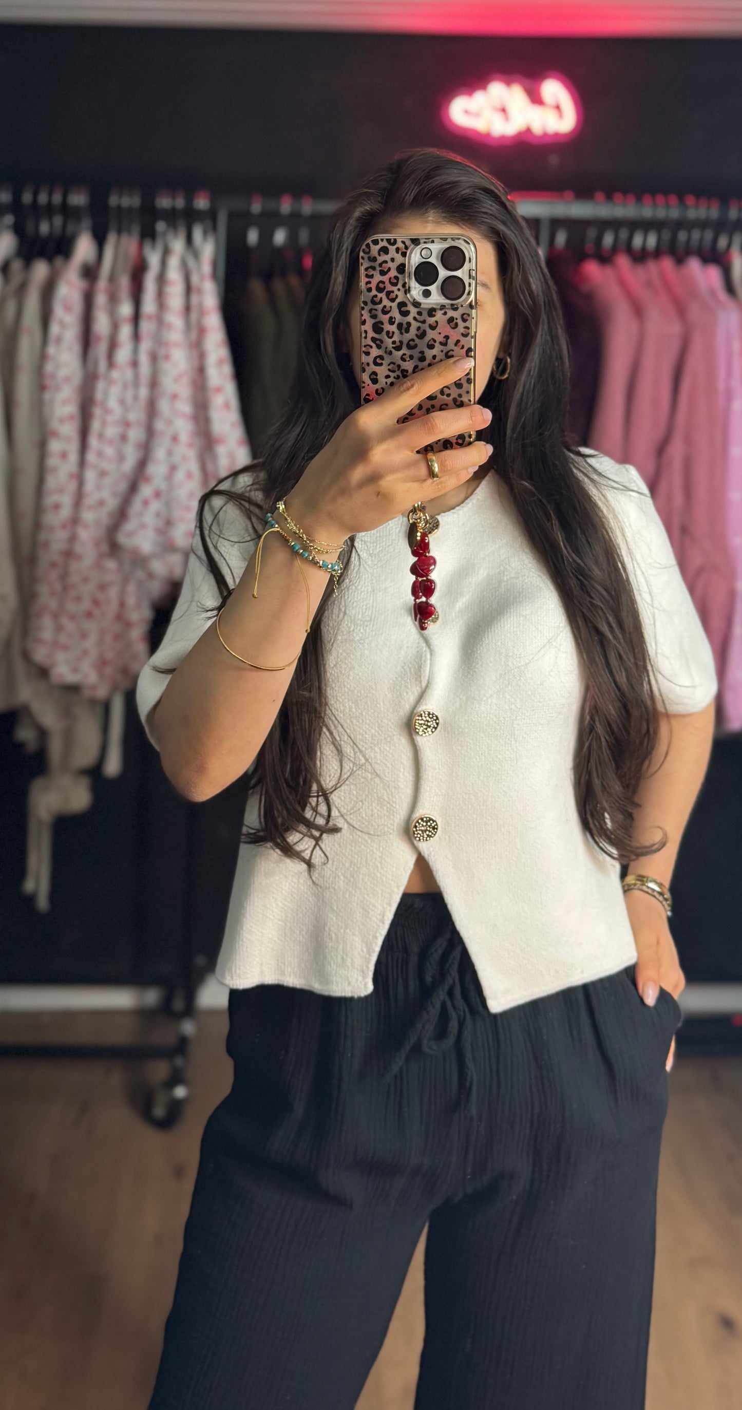 Luna Strickjacke kurzarm Weiß