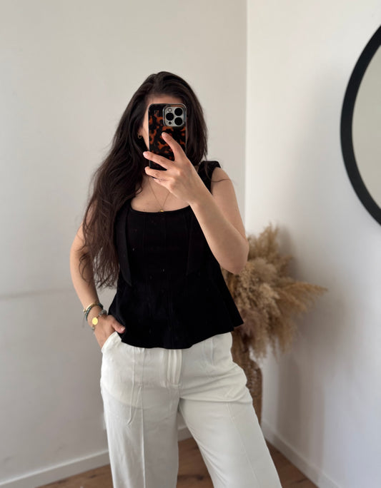 Peplum Top Butterstoff schwarz