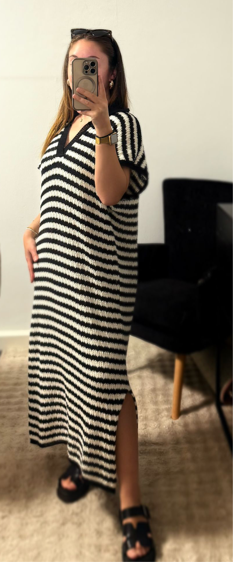 Häkelkleid beige/schwarz