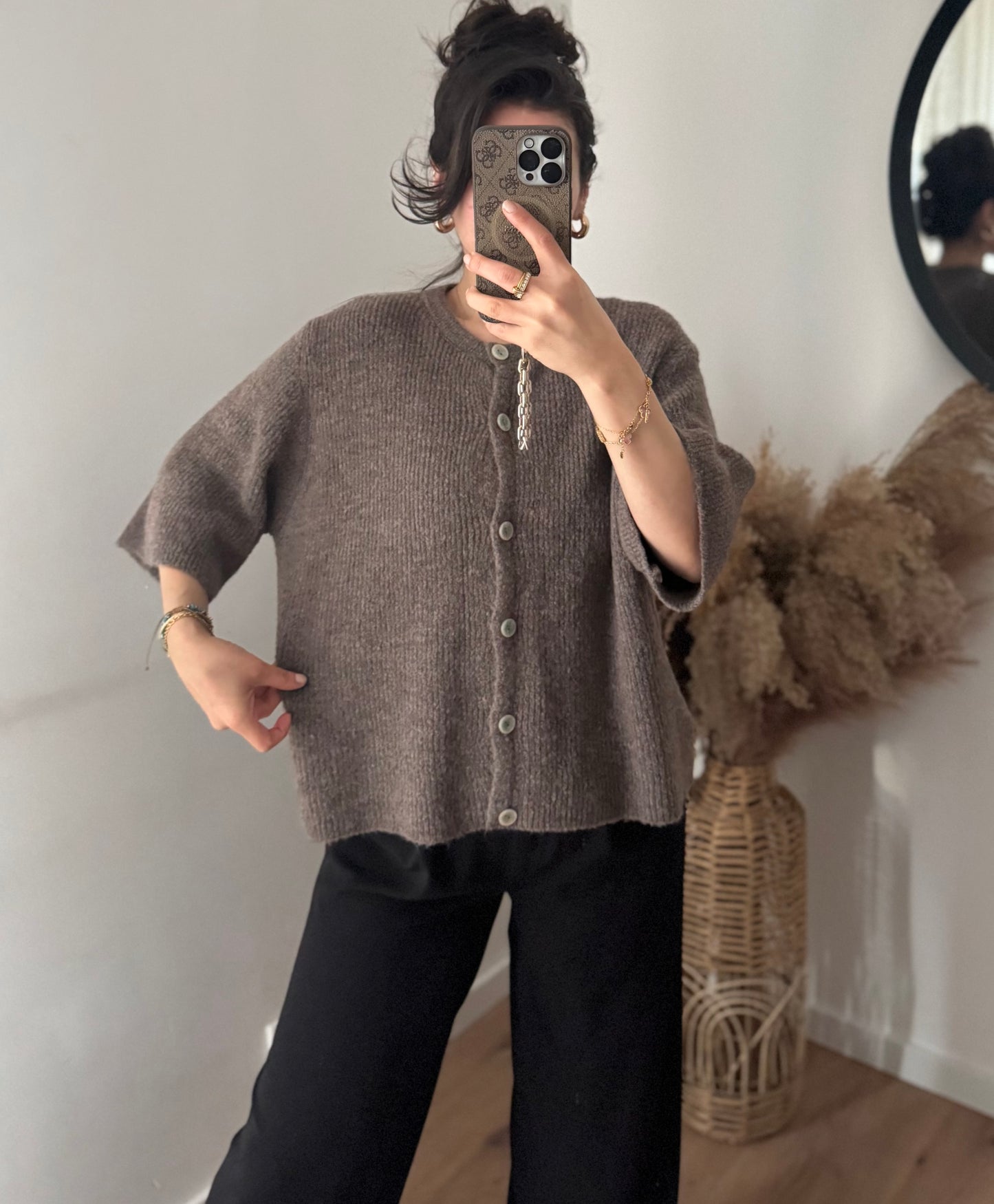 Midarm cozy rib Cardigan Teddy