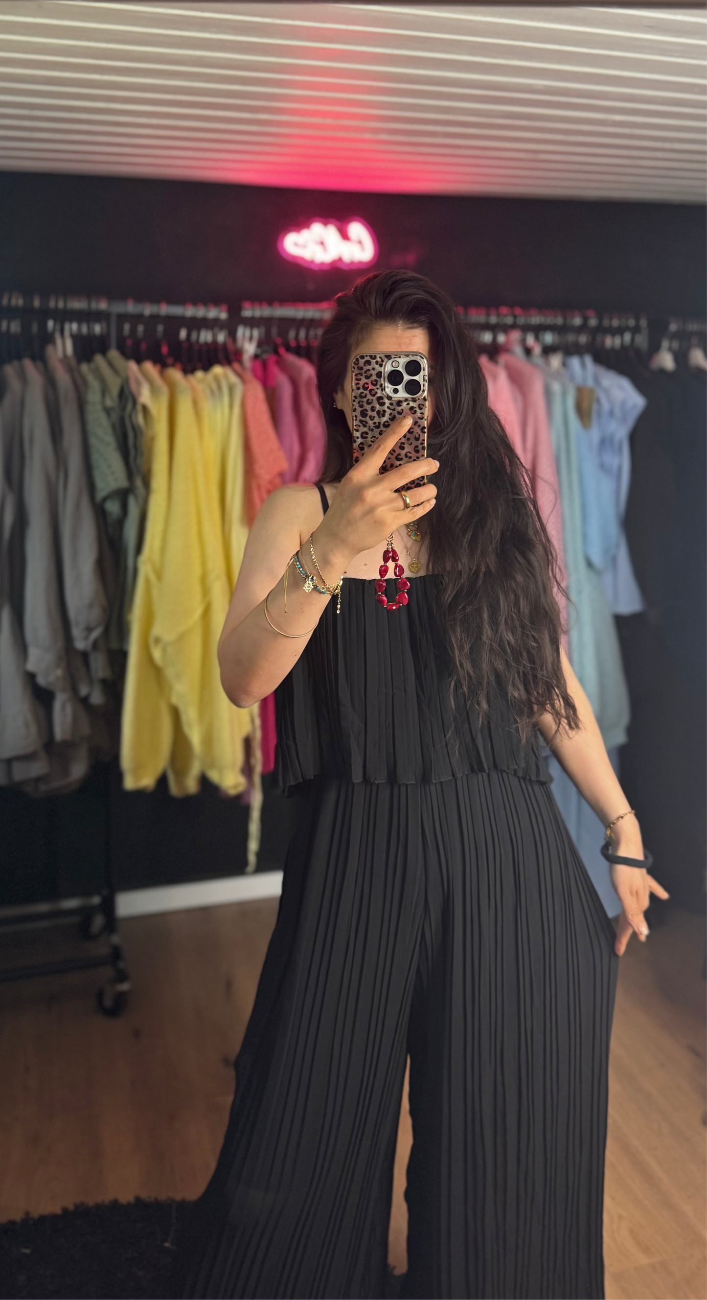 Plissee Overall schwarz