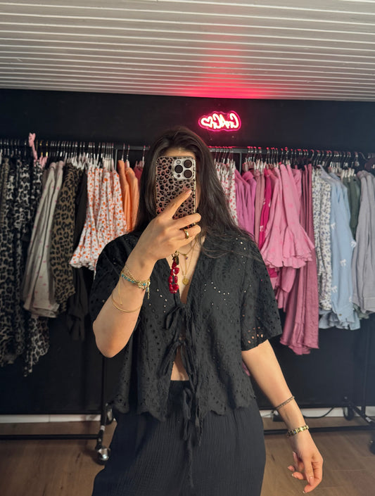 Lochmusterbluse schwarz