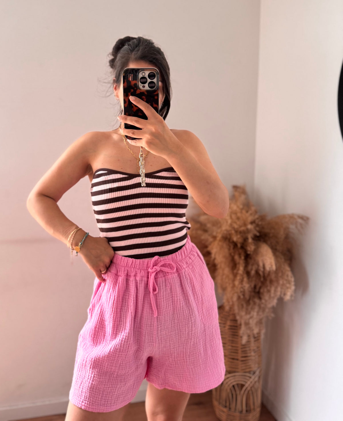 Herz Bandeau top gestreift Braun/Rosa
