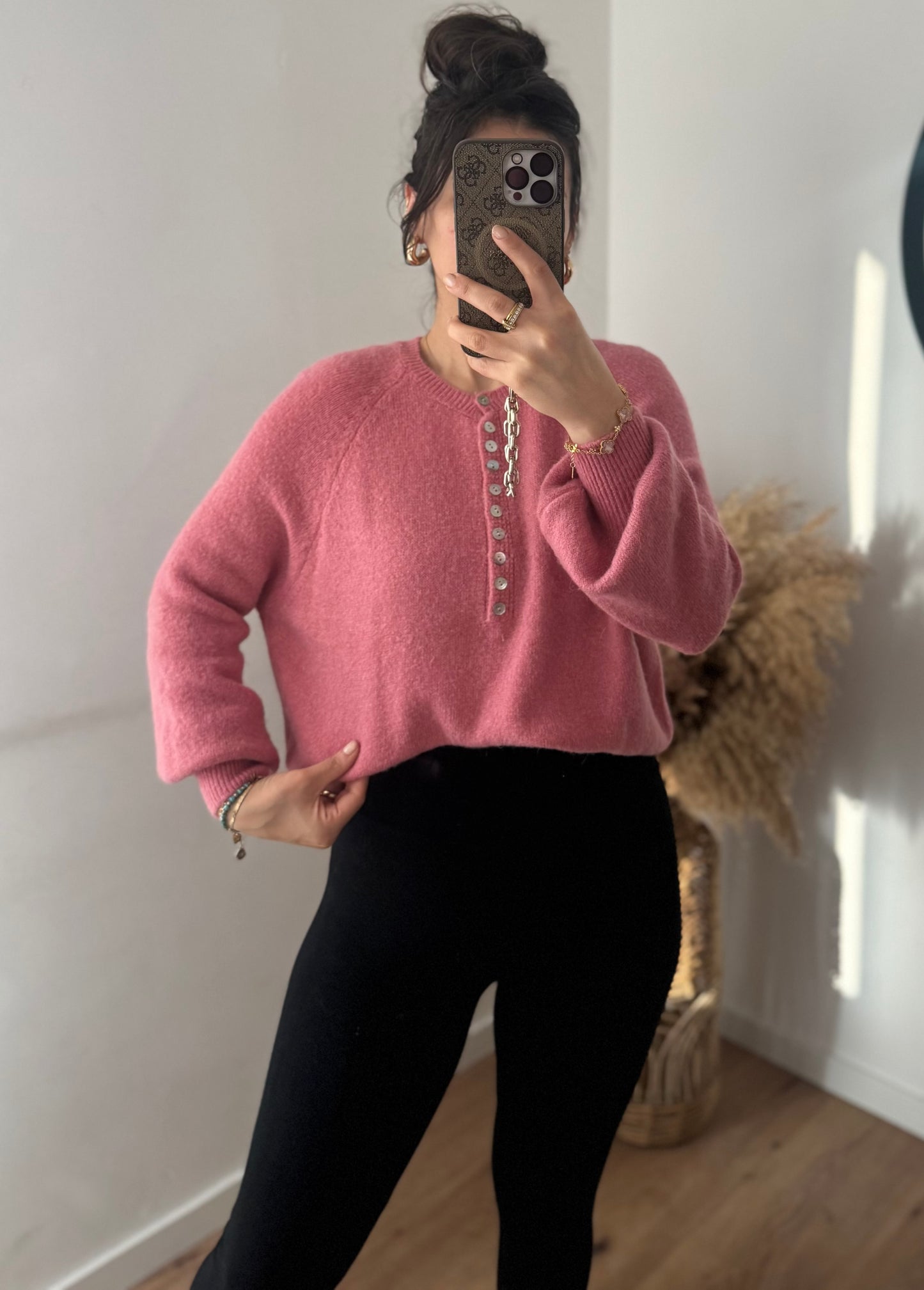 Alpaka Pullover mit Knopfleiste Sweetpink