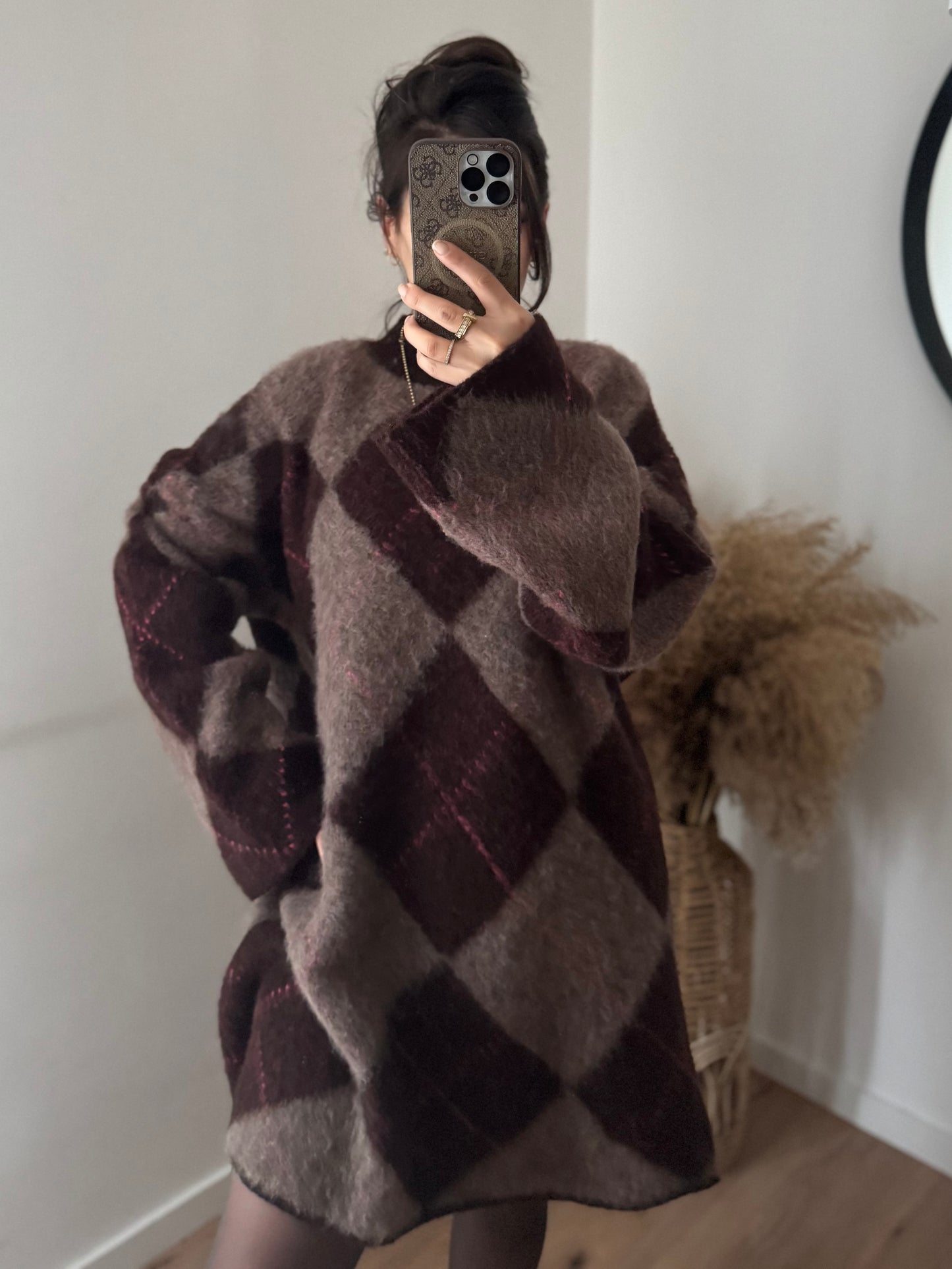 Cozy Kleid Karo braun/rosa