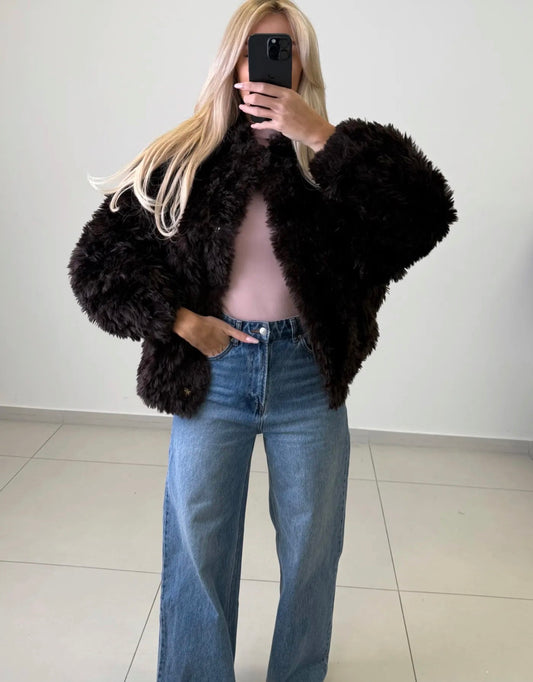 Fluffy Teddy Jacke dunkelbraun