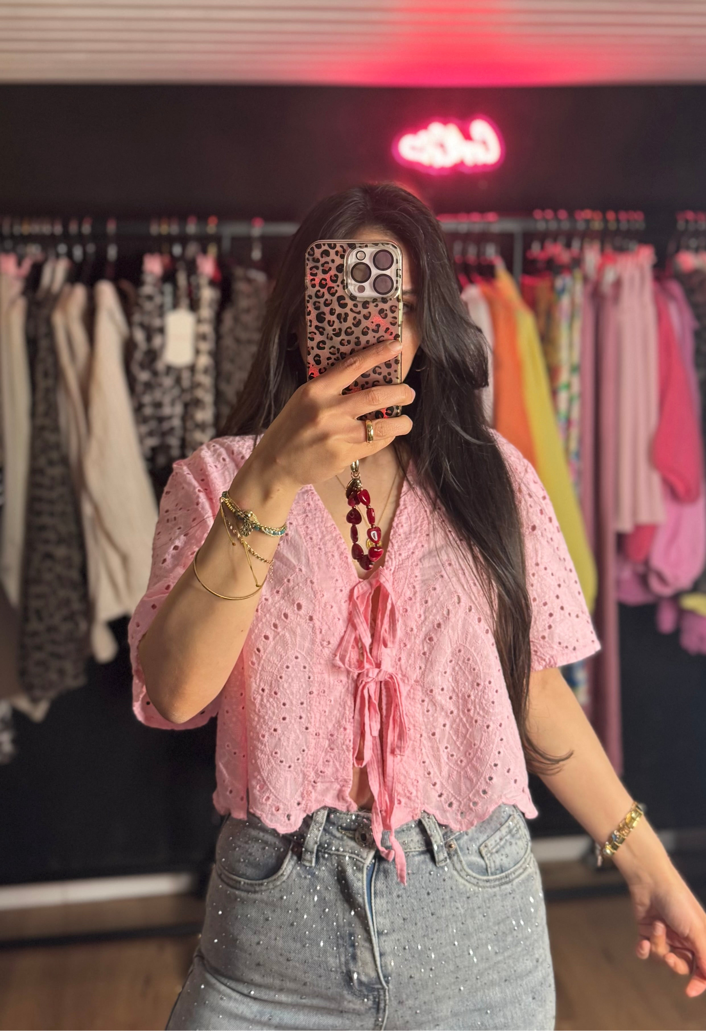 Lochmuster Bluse Rose