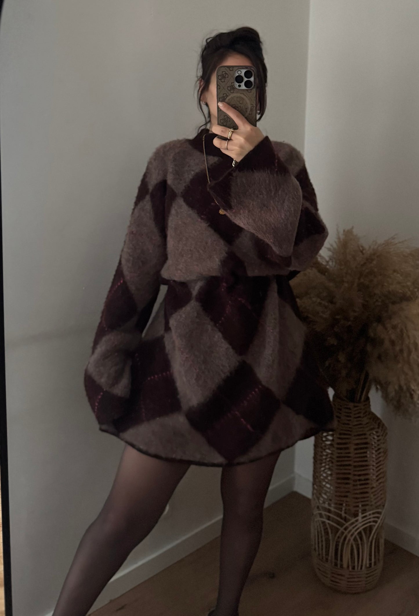 Cozy Kleid Karo braun/rosa