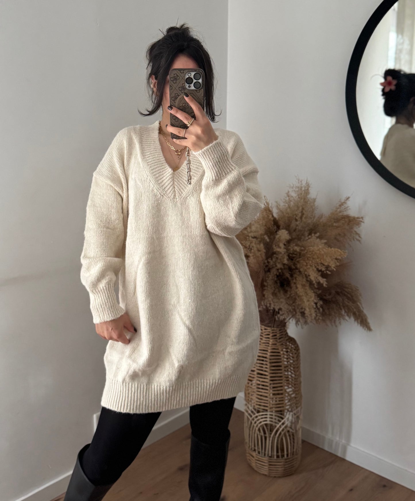 GLITZI Pullover/ Kleid Ecru