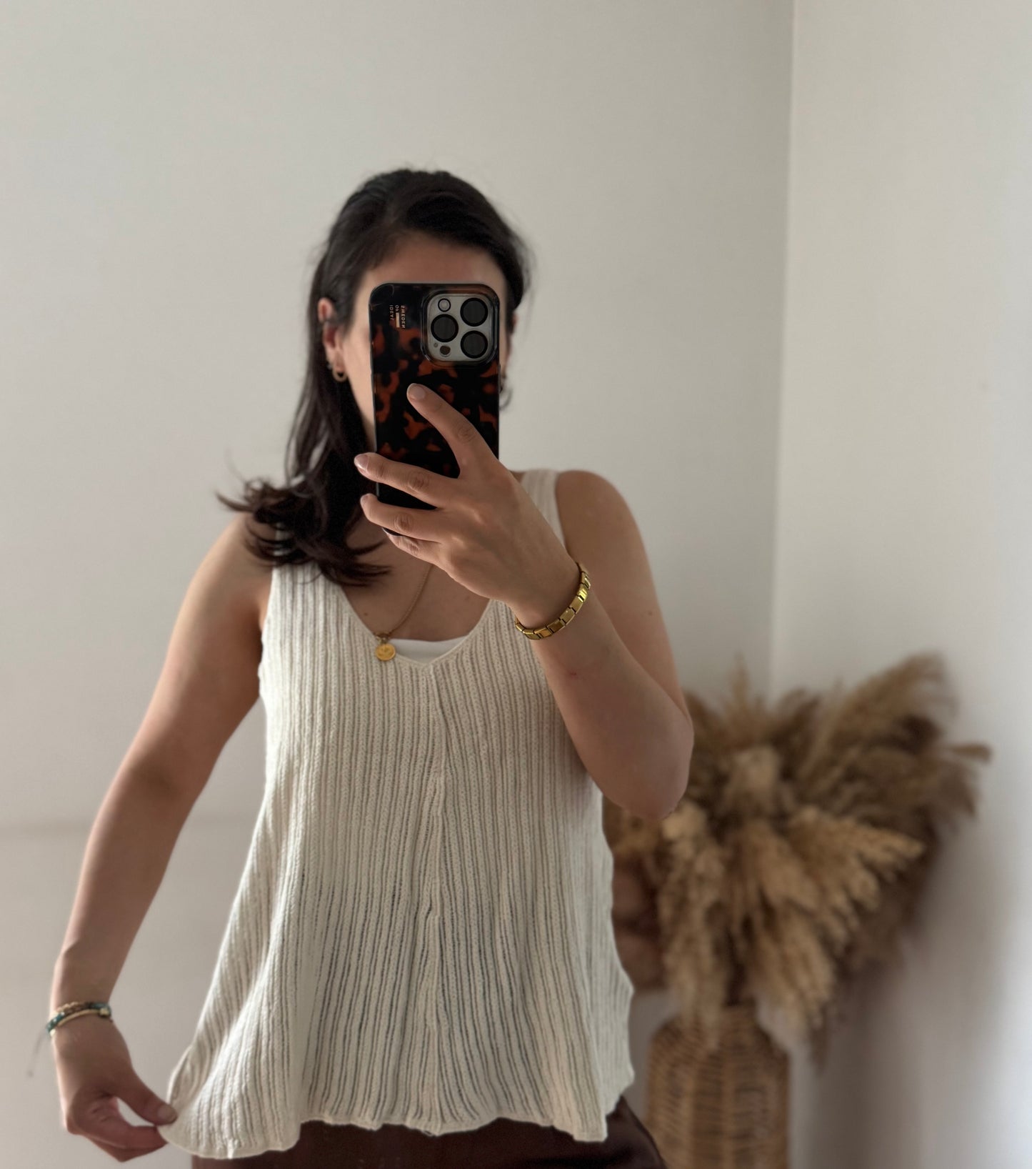 Boho top gerippt Stone