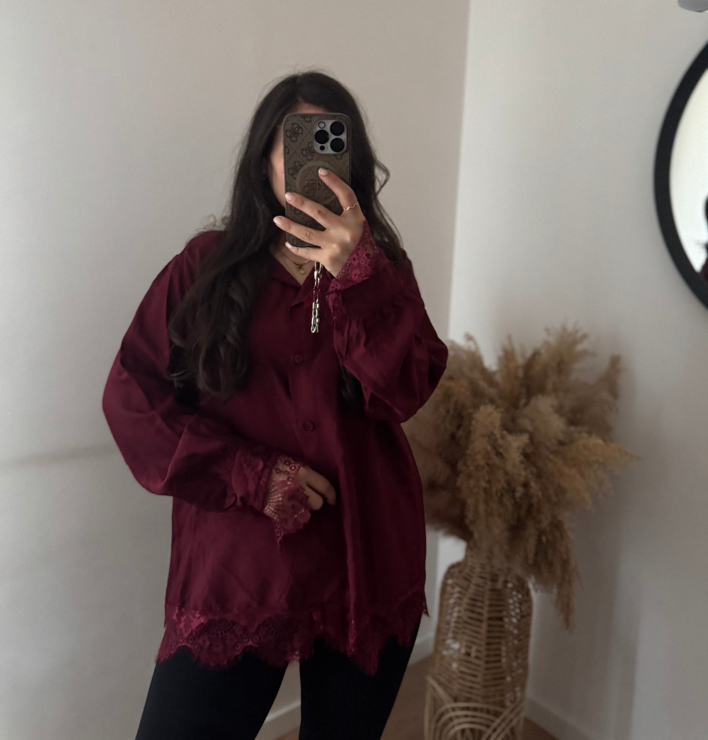 Bluse mit Spitzensaum & Ärmel Bordeaux