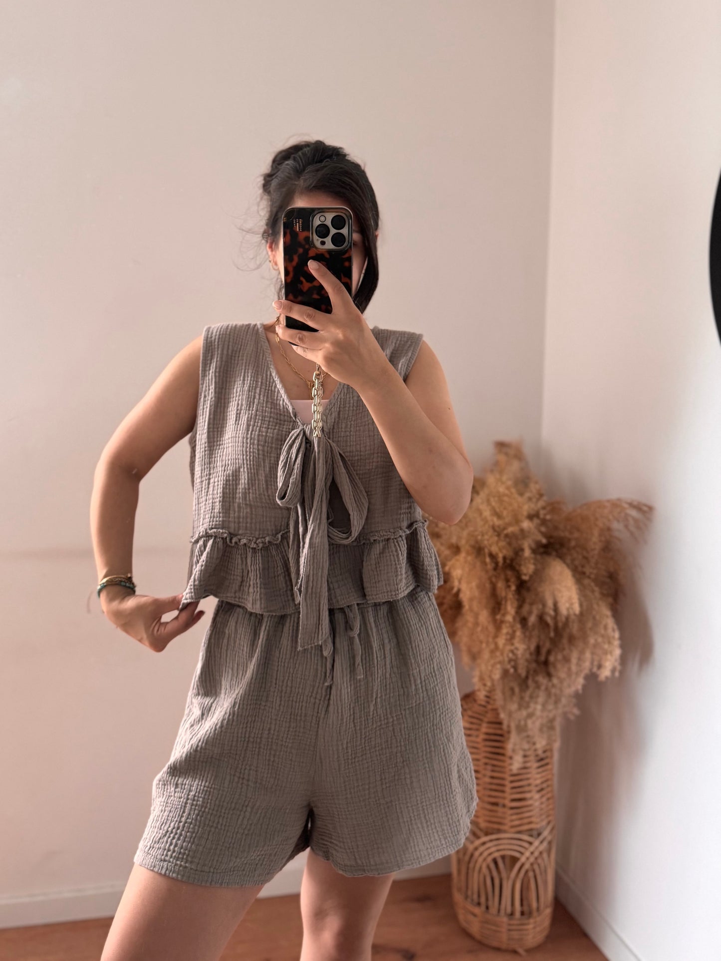 Musselin top Coco taupe