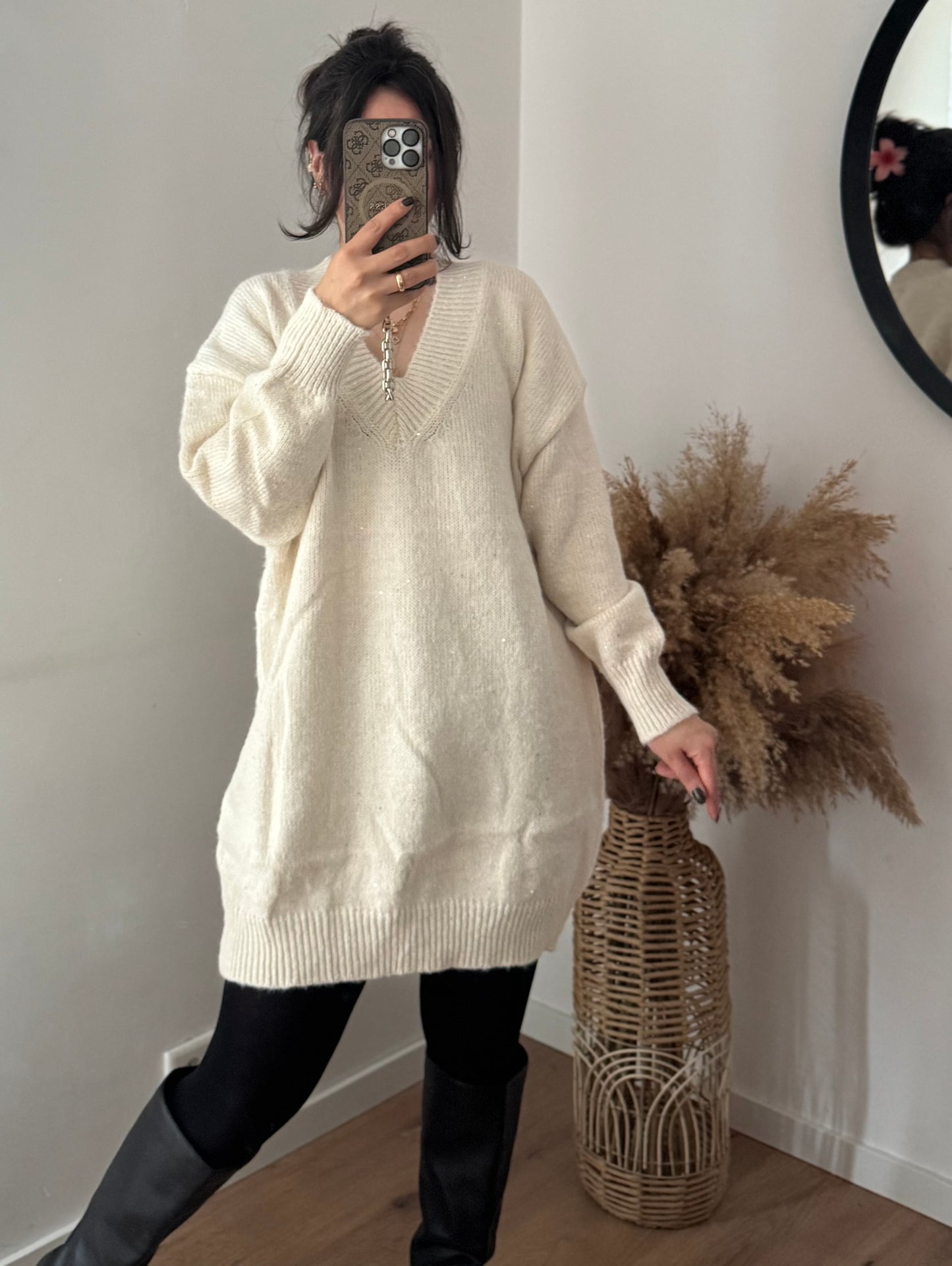 GLITZI Pullover/ Kleid Ecru