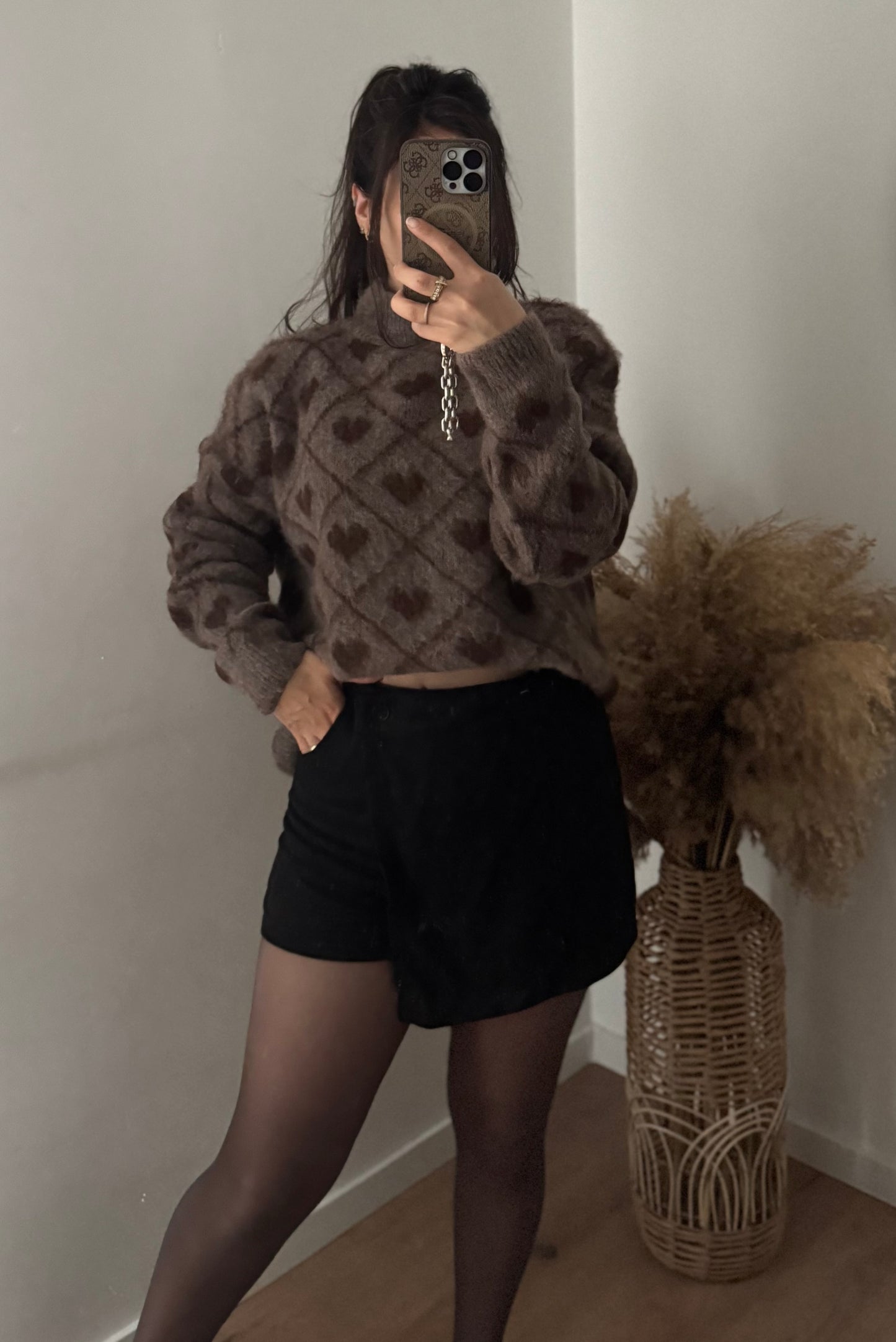 Strickpullover Herzchen Teddy braun