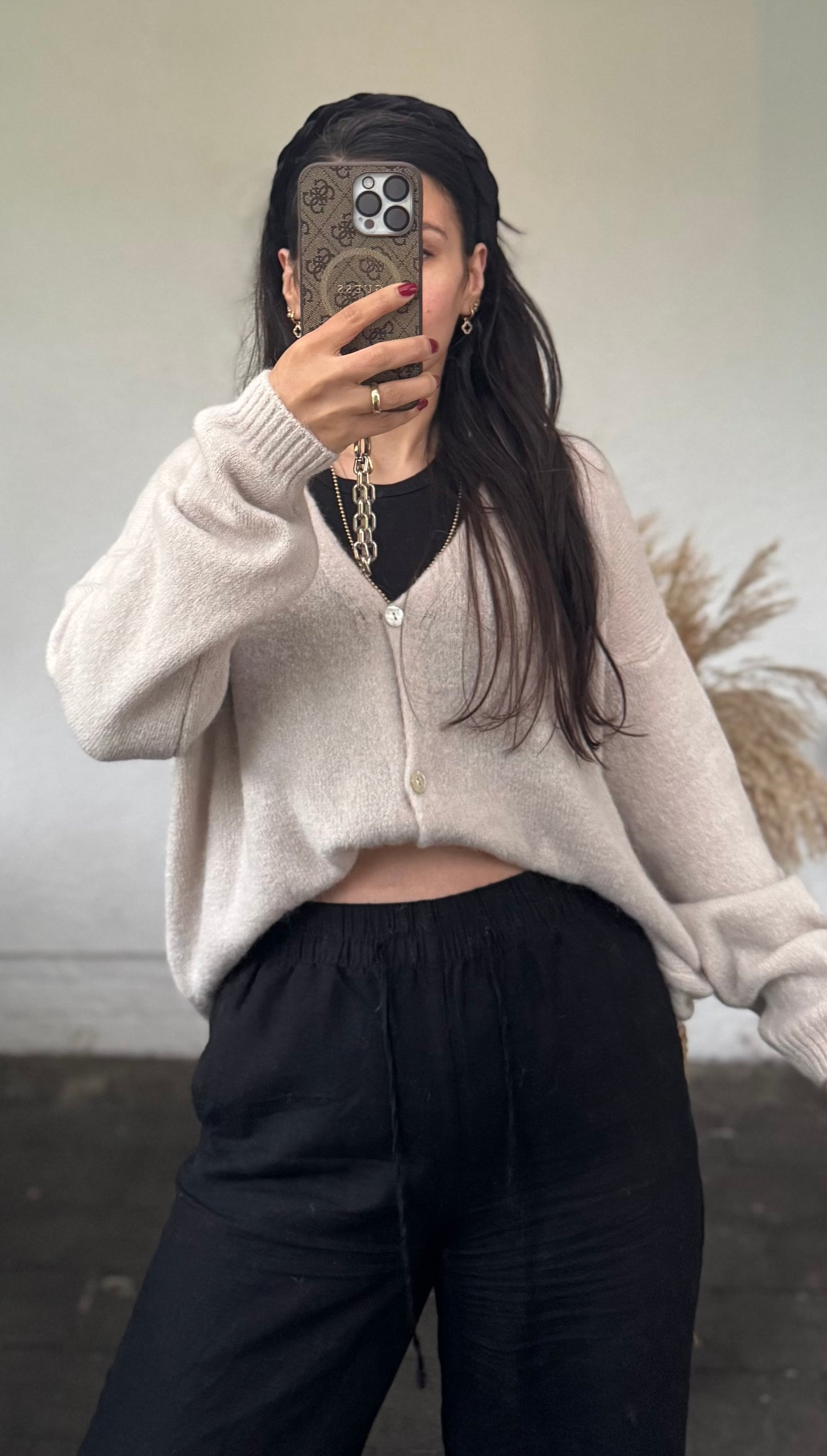 Alpaka V- Cardigan Stone