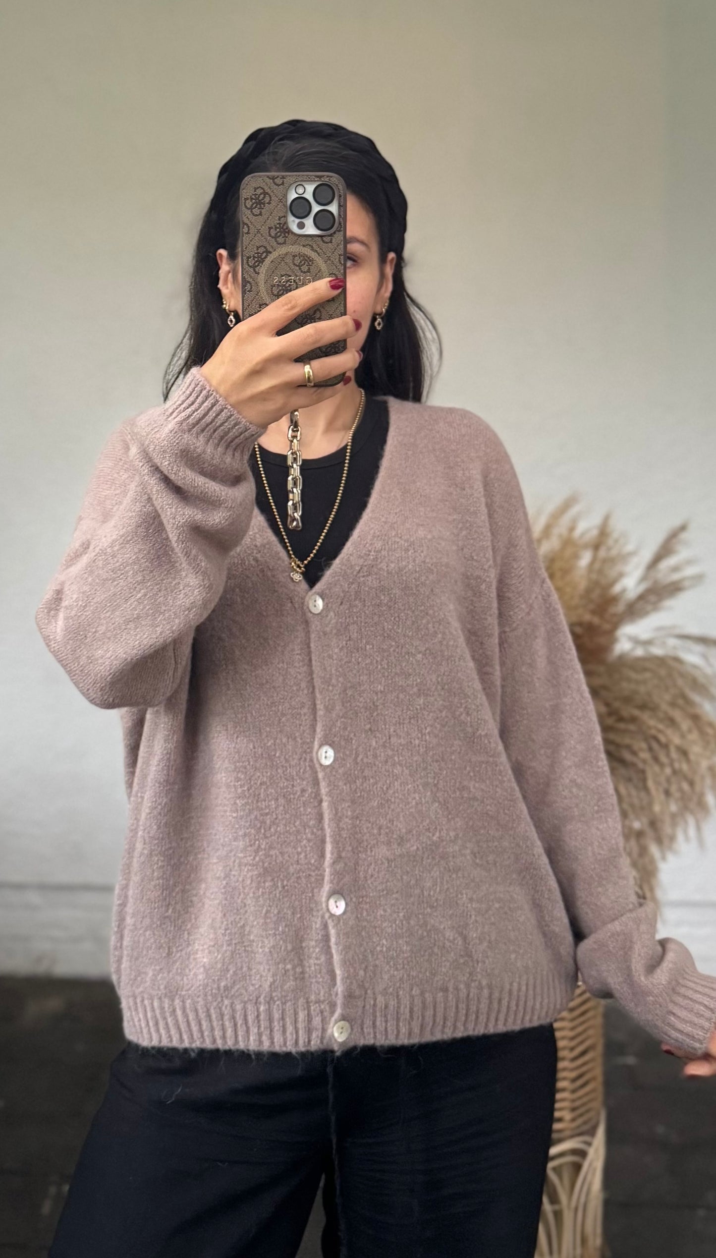 Alpaka V-Cardigan taupe
