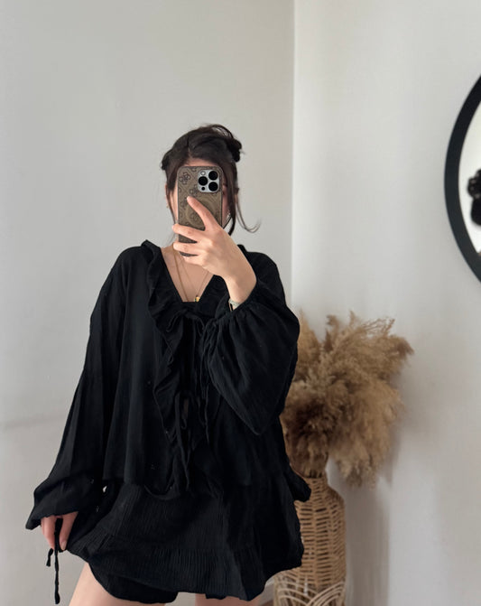 Sweet schleifen Bluse schwarz
