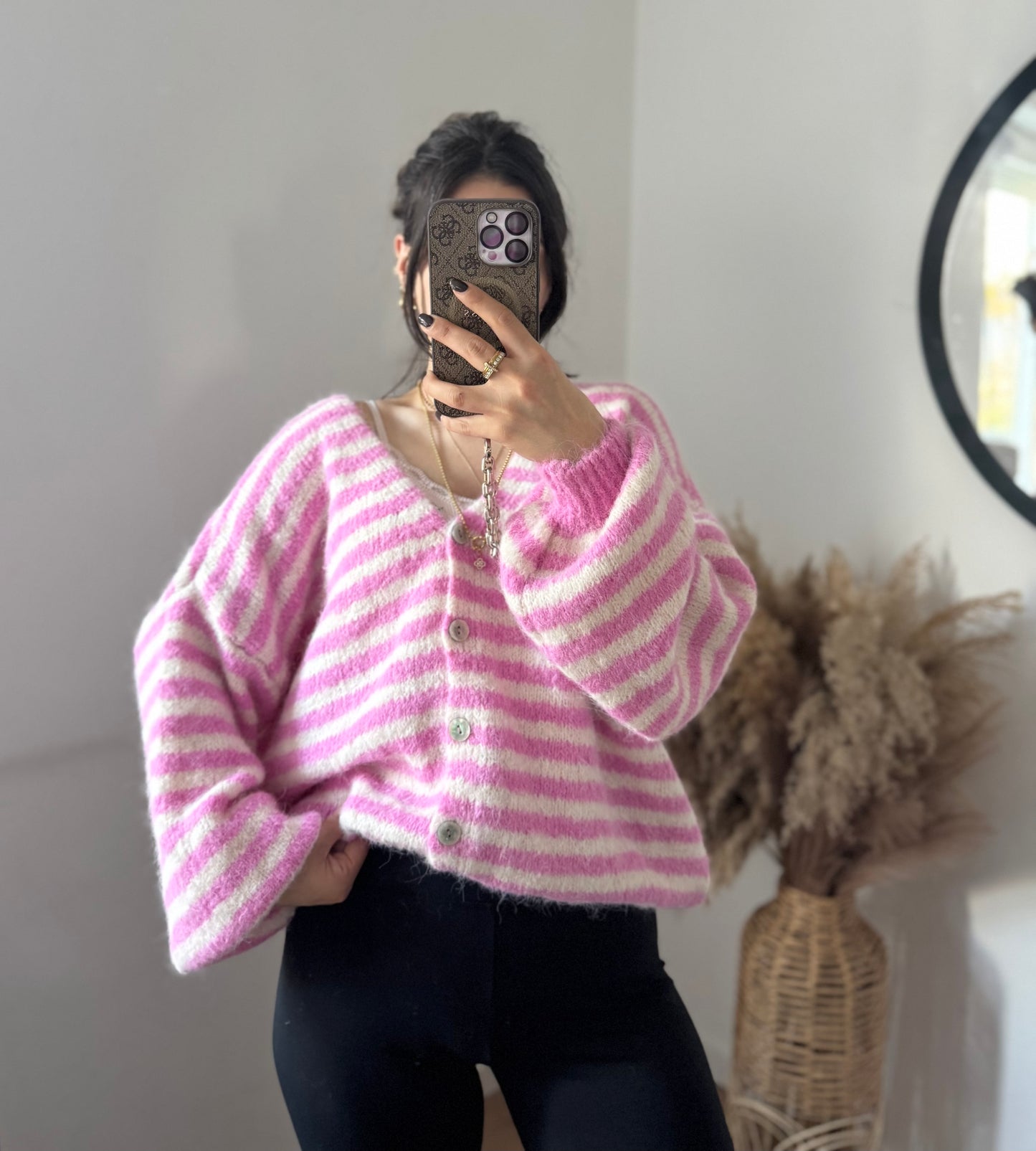 Gestreifter Cardigan pink Ecru