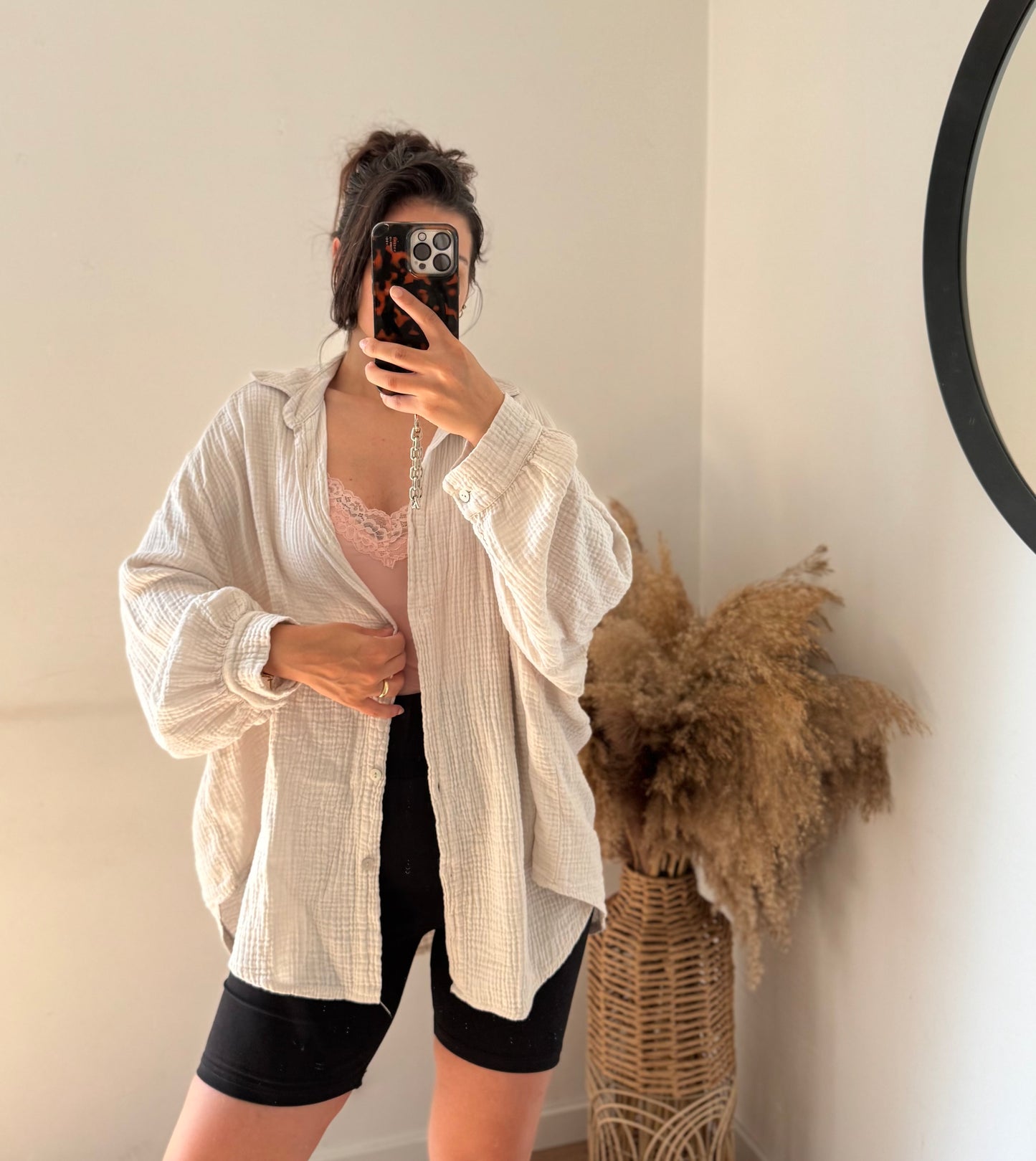 Oversized Musselin Bluse stone