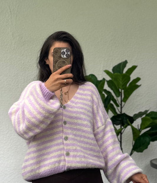 Gestreifter Cardigan Flieder